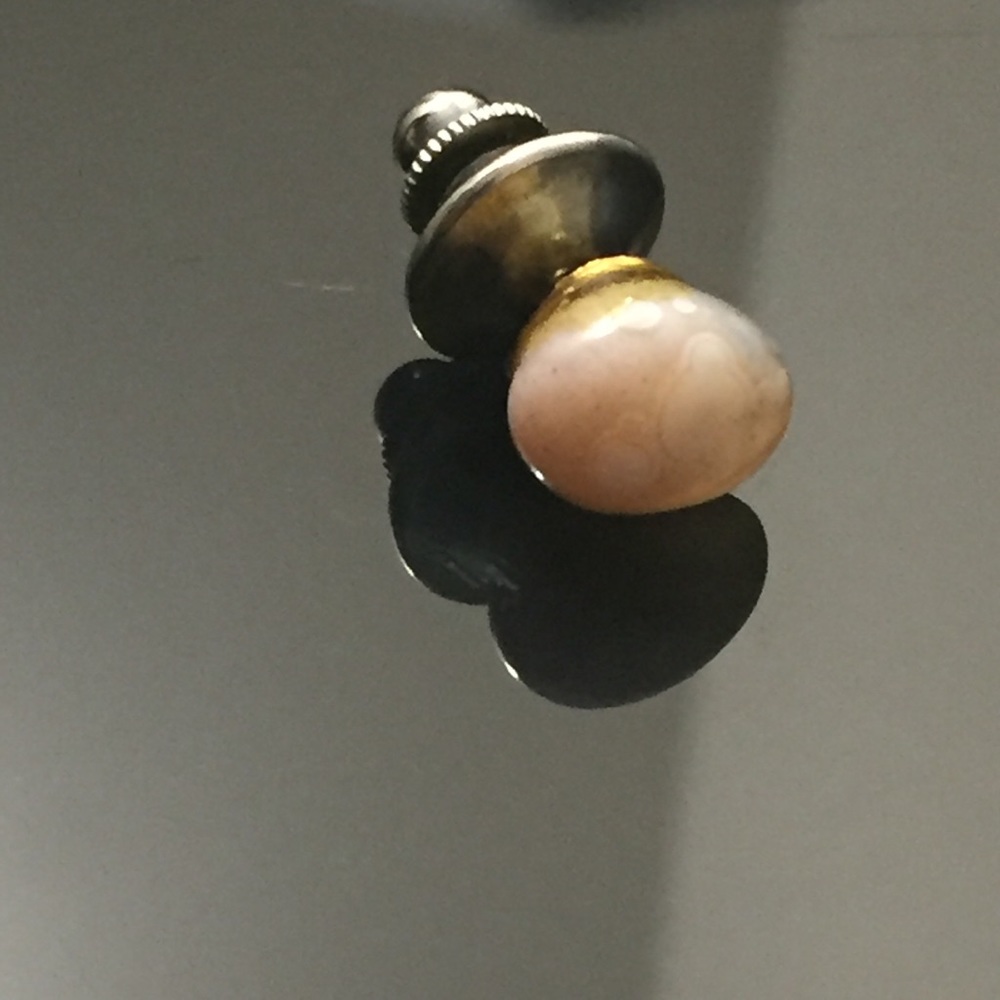White ,Cream Marble Stone  Vintage Silver Tie Tack